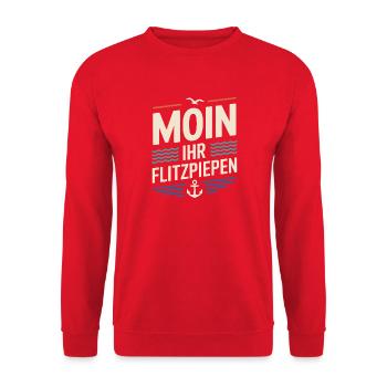 Moin Ihr Flitzpiepen Norddeutsch Hamburg Büro Moin - Unisex Pullover - Rot - Vorne - Alina (178cm) & Michal (187cm)