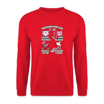 Prévisions 2026 Annonce Grossesse Humour - Sweat-shirt Unisexe - rouge - Devant - Alina (178cm) & Michal (187cm)