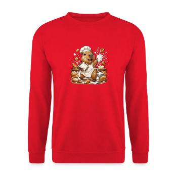 Küchen Capybara Backzauber - Unisex Pullover - Rot - Vorne - Alina (178cm) & Michal (187cm)