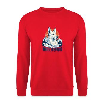 Retro Alpen-Weißer Schäferhund, Weißer Deutscher Schäferhund - Unisex Pullover - Rot - Vorne - Alina (178cm) & Michal (187cm)