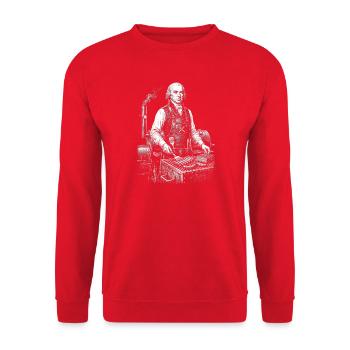 James Madison beim BBQ-Grillen - Unisex Pullover - Rot - Vorne - Alina (178cm) & Michal (187cm)
