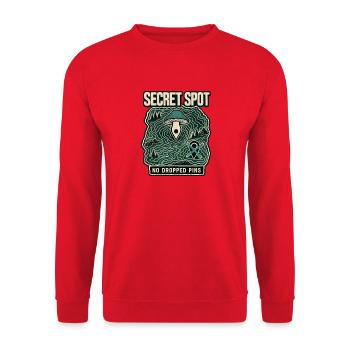 Mushroom Foraging Secret Spot, No Dropped Pins - Unisex Sweatshirt - red - Front - Alina (178cm) & Michal (187cm)