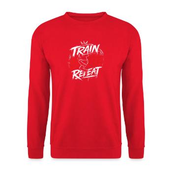 Train Battle Repeat Breakdance Crew Motto Design - Unisex Pullover - Rot - Vorne - Alina (178cm) & Michal (187cm)