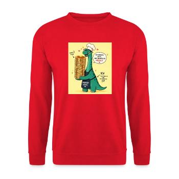 PfannenKönig Dino Pancake - Unisex Pullover - Rot - Vorne - Alina (178cm) & Michal (187cm)