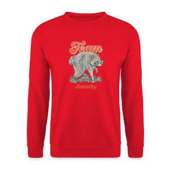 Jimothy Viraler Waschbär Lustiges Team Jimothy - Unisex Pullover - Rot - Vorne - Alina (178cm) & Michal (187cm)