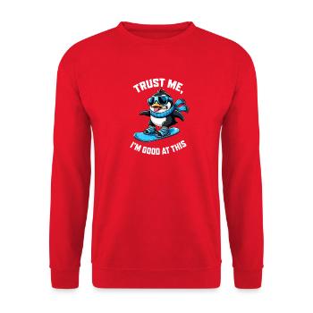 Penguin on Snowboard Winter Sports Saying - Unisex Sweatshirt - red - Front - Alina (178cm) & Michal (187cm)