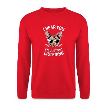 Orientalisch Kurzhaar Geschenk Katzen Sprüche - Unisex Pullover - Rot - Vorne - Alina (178cm) & Michal (187cm)