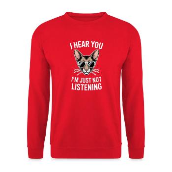 Orientalisch Kurzhaar Geschenk Katzen Sprüche - Unisex Pullover - Rot - Vorne - Alina (178cm) & Michal (187cm)