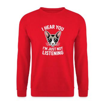 Orientalisch Kurzhaar Geschenk Katzen Sprüche - Unisex Pullover - Rot - Vorne - Alina (178cm) & Michal (187cm)