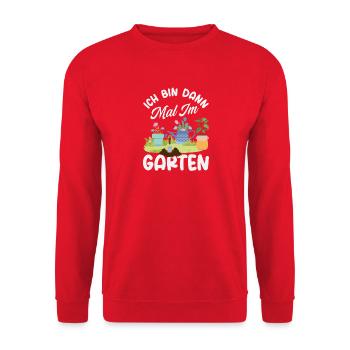 Ich Bin Dann Im Garten - Unisex Pullover - Rot - Vorne - Alina (178cm) & Michal (187cm)