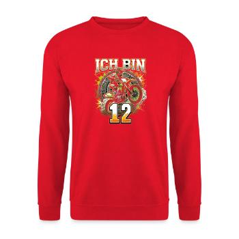 Ich bin 12 Motocross Fahrer - Unisex Pullover - Rot - Vorne - Alina (178cm) & Michal (187cm)