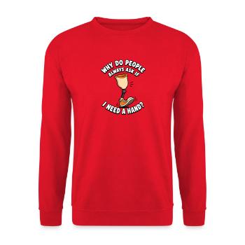 Warum fragen mich die Leute, ob ich eine Hand brau - Unisex Pullover - Rot - Vorne - Alina (178cm) & Michal (187cm)