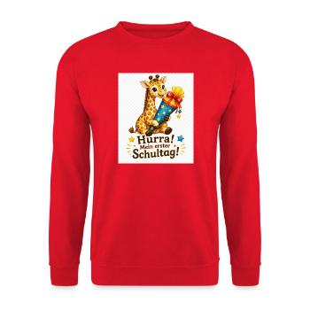 Giraffe feiert ersten Schultag - Unisex Pullover - Rot - Vorne - Alina (178cm) & Michal (187cm)