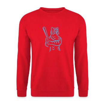 Minimalist Tiger Baseball Player Silhouette - Unisex Sweatshirt - red - Front - Alina (178cm) & Michal (187cm)
