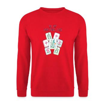 In meiner Mahjong-Ära Mahjong Spiel Social Club - Unisex Pullover - Rot - Vorne - Alina (178cm) & Michal (187cm)