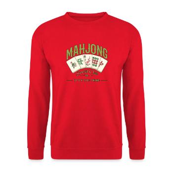 Mahjong-Spiel Sozialclub-Mahjong-Spieler - Unisex Pullover - Rot - Vorne - Alina (178cm) & Michal (187cm)