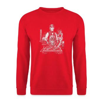 John Tyler beim BBQ-Grillen - Unisex Pullover - Rot - Vorne - Alina (178cm) & Michal (187cm)