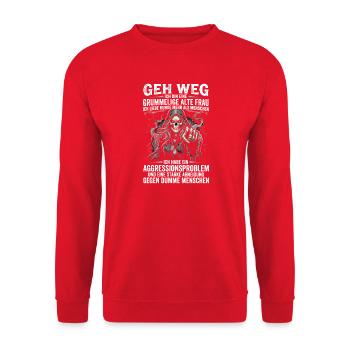 GEH weg ich bin eine grummelige alte frau - Unisex Pullover - Rot - Vorne - Alina (178cm) & Michal (187cm)