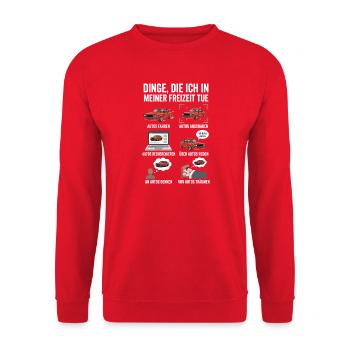 Dinge ich in meiner freizeit tue - Unisex Pullover - Rot - Vorne - Alina (178cm) & Michal (187cm)