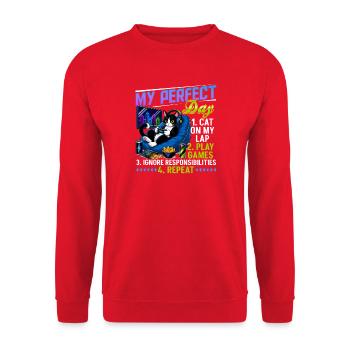 Gamer Gaming Cat Video Game - Unisex Pullover - Rot - Vorne - Alina (178cm) & Michal (187cm)