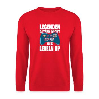 Legenden Leveln Up - Unisex Pullover - Rot - Vorne - Alina (178cm) & Michal (187cm)