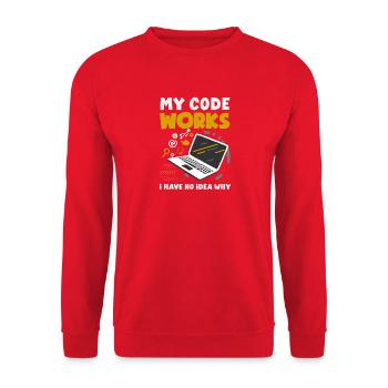 My Code Works Programmierer - Unisex Pullover - Rot - Vorne - Alina (178cm) & Michal (187cm)
