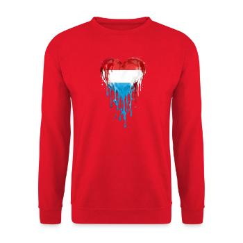 Luxembourg Herzflagge Tropfen BlauRotWeiß - Unisex Pullover - Rot - Vorne - Alina (178cm) & Michal (187cm)
