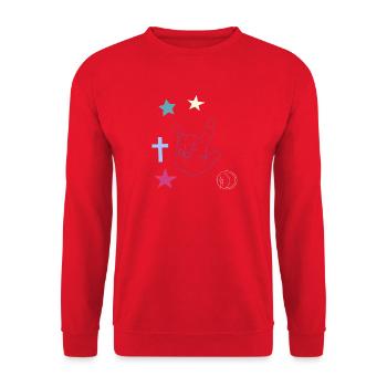 Hand signal with cross, stars and moon - Unisex Sweatshirt - red - Front - Alina (178cm) & Michal (187cm)