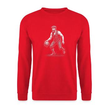 James A Basketballspieler Skizze - Unisex Pullover - Rot - Vorne - Alina (178cm) & Michal (187cm)