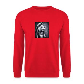 Rabenporträt Gothic Stil - Unisex Pullover - Rot - Vorne - Alina (178cm) & Michal (187cm)