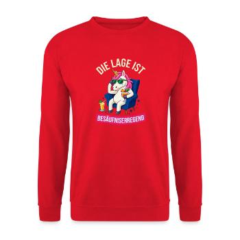 Einhorn Die Lage ist besäufniserregend - Unisex Pullover - Rot - Vorne - Alina (178cm) & Michal (187cm)