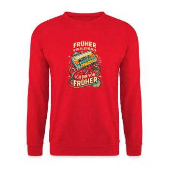 Retro Kassette Früher war alles besser - Unisex Pullover - Rot - Vorne - Alina (178cm) & Michal (187cm)