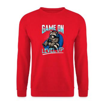 Gamer Gaming Raccoon Video Game - Unisex Pullover - Rot - Vorne - Alina (178cm) & Michal (187cm)