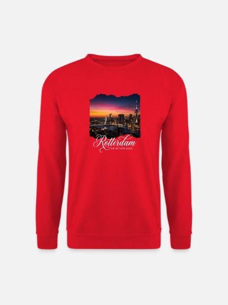 Rotterdam The Netherlands Skyline Abendlicht - Unisex Pullover - Rot
