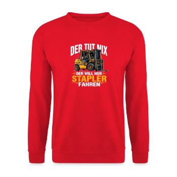  Der Tut Nix Der Will Nur Stapler Fahren - Unisex Pullover - Rot - Vorne - Alina (178cm) & Michal (187cm)