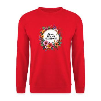 Life Are Better with Needlepoint - Unisex Pullover - Rot - Vorne - Alina (178cm) & Michal (187cm)