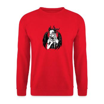 Schädelengel mit Flügeln - Unisex Pullover - Rot - Vorne - Alina (178cm) & Michal (187cm)