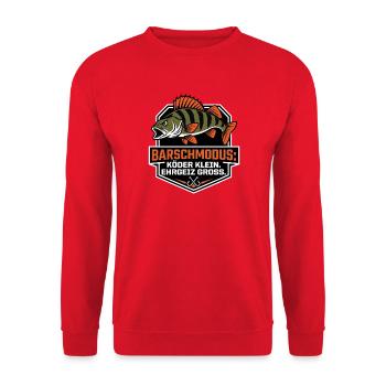 Barschmodus – Barschangler Raubfisch Spruch - Unisex Pullover - Rot - Vorne - Alina (178cm) & Michal (187cm)