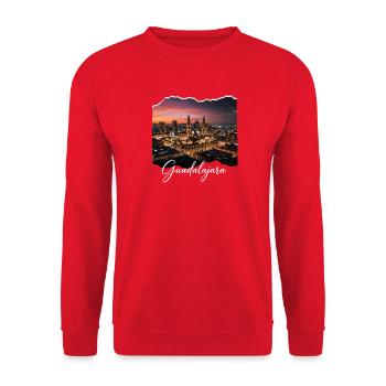 Nächtliche Guadalajara Skyline - Unisex Pullover - Rot - Vorne - Alina (178cm) & Michal (187cm)