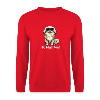 I Do What I Want - Pekingese Mom Peke Dog Dad - Unisex Sweatshirt - red - Front - Alina (178cm) & Michal (187cm)
