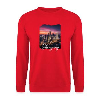Silhouette de la ville de la nuit de Shenyang - Sweat-shirt Unisexe - rouge - Devant - Alina (178cm) & Michal (187cm)