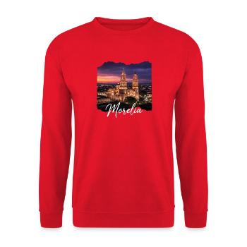 Morelia Nachtlicht Skyline - Unisex Pullover - Rot - Vorne - Alina (178cm) & Michal (187cm)