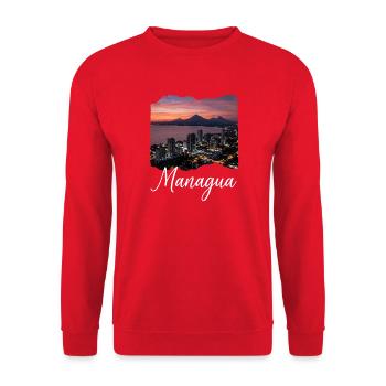 Managua Skyline Sonnenuntergang - Unisex Pullover - Rot - Vorne - Alina (178cm) & Michal (187cm)