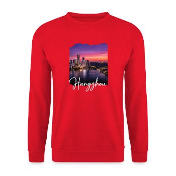 Hangzhou Evening Light Skyline Print - Unisex Sweatshirt - red - Front - Alina (178cm) & Michal (187cm)