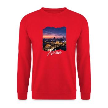 Xi’an Monde du Soir au Mur de la Ville - Sweat-shirt Unisexe - rouge - Devant - Alina (178cm) & Michal (187cm)