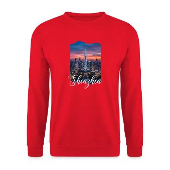 Lumière du soir de la ligne d’horizon de Shenzhen - Sweat-shirt Unisexe - rouge - Devant - Alina (178cm) & Michal (187cm)