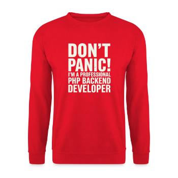 Ne paniquez pas, je suis un backend PHP professionnel - Sweat-shirt Unisexe - rouge - Devant - Alina (178cm) & Michal (187cm)