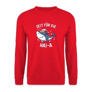 Zeit Für Die Hai A Hai Schlafen Lustiger Spruch - Unisex Pullover - Rot - Vorne - Alina (178cm) & Michal (187cm)