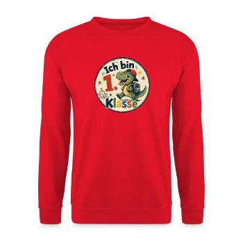 Ich bin 1. Klasse Dino - Unisex Pullover - Rot - Vorne - Alina (178cm) & Michal (187cm)