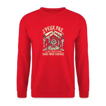 J'peux Pas Garage Humour Bricolage - Sweat-shirt Unisexe - rouge - Devant - Alina (178cm) & Michal (187cm)